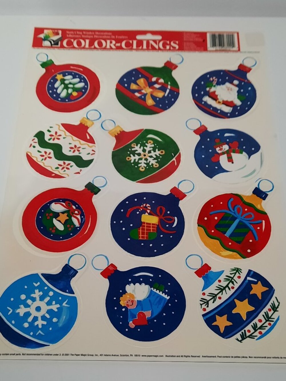 Vintage 2001 Color-Clings Colorful Ornaments Window Clings Reusable Vinyl